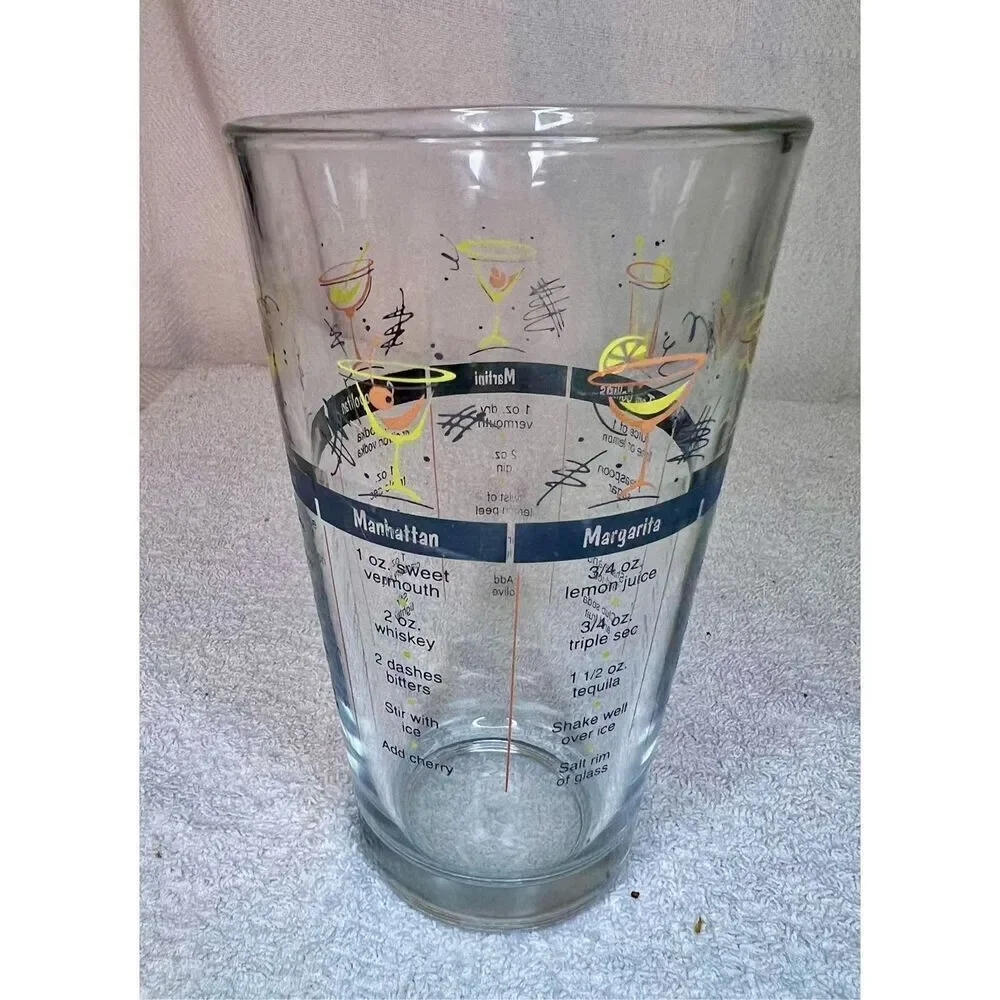 Vintage 1960’s Cocktail Shaker Glass With Recipes MCM Retro Bar Atomic Libbey
